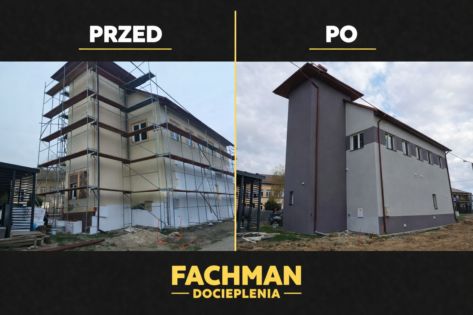 Realizacja docieplenia budynku użyteczności publicznej - przed i po