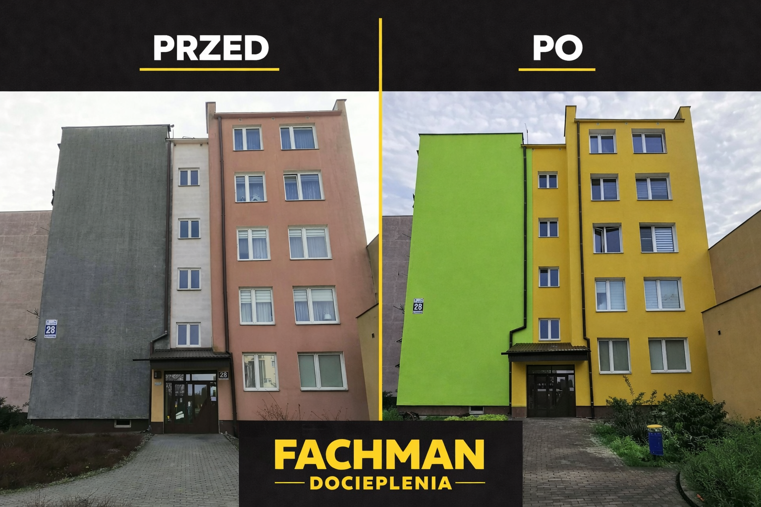 Realizacja docieplenia kamienicy - przed i po