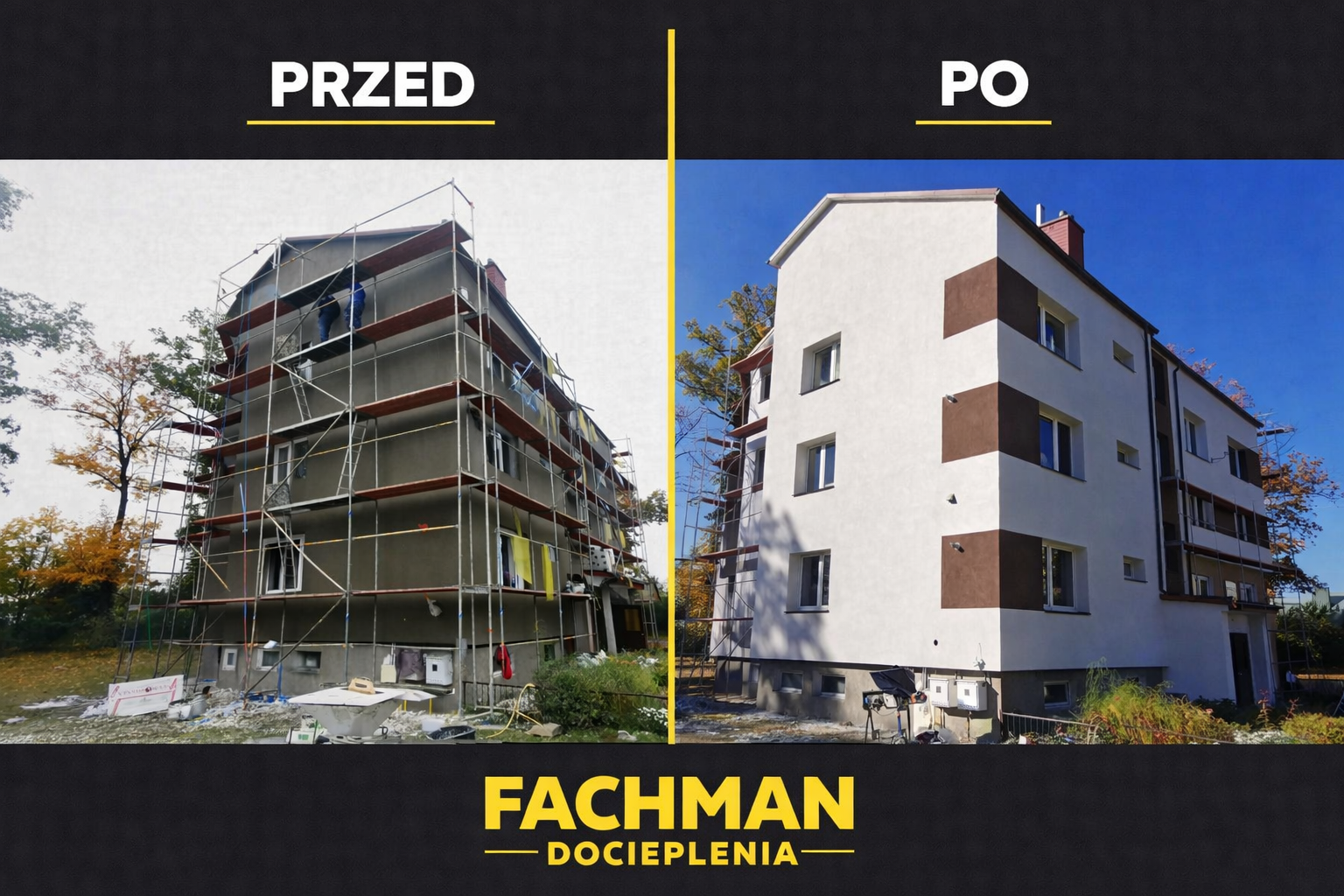 Realizacja docieplenia bloku wielorodzinnego - przed i po